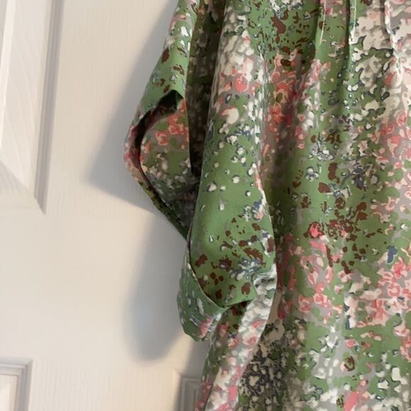 J. Crew Factory Pink & Green Shortsleeved Blouse - Picture 6 of 7